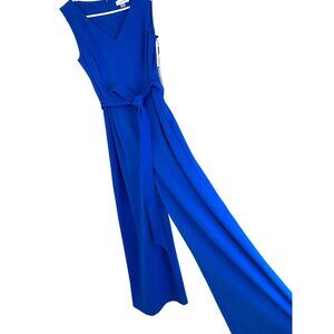 NWT Calvin Klein 4 S Blue Crop Sleeveless Wide-Leg Jumpsuit Belt RN10526